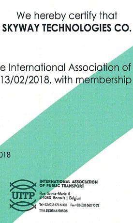 Membership Certificate of SkyWay Technologies Co.  International Association of Public Transport